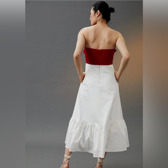 Anthropologie Hutch Red Colorblocked Bow-Tie Maxi Dress - Picture 8 of 11